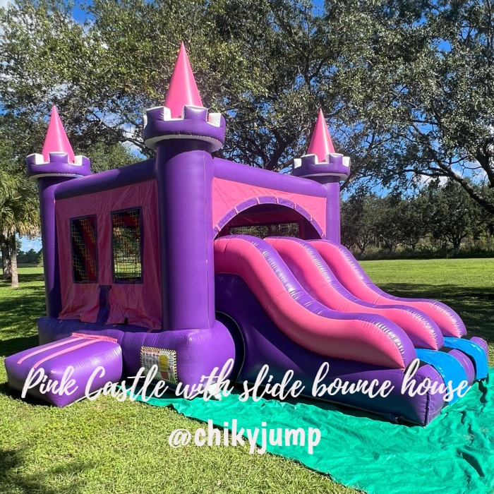 Pink Castle with slide bounce house, Bounce House Rental